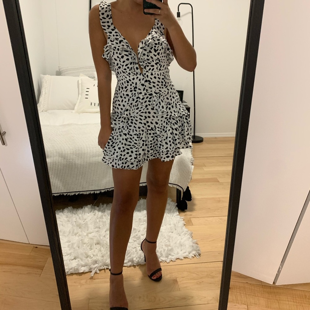 Abstract Dot Ruffle Mini Party Dress